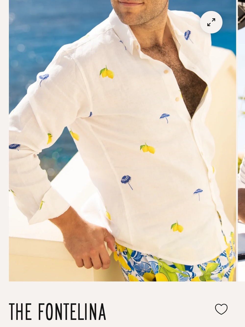 Men’s Italian 100% Linen Shirt with Yellow Lemon Embroidery